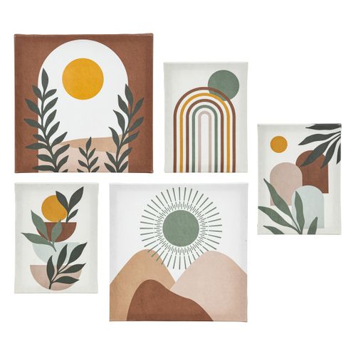 Lot De 5 Toiles Imprimées Nuance Jaune Et Vert