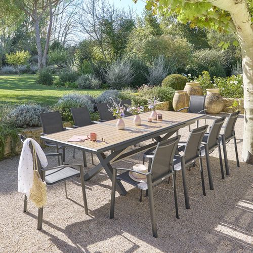 Table Extérieure Extensible 10p. Axiome Effet Bois Et Graphite