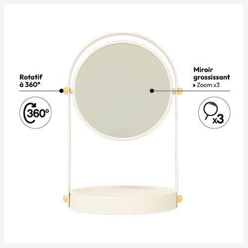 Miroir Rond "duo" Pivotant Ivoire