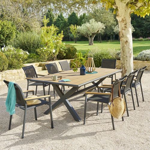 Table Extérieure Fixe Axiome 8p. Eucalyptus Graphite