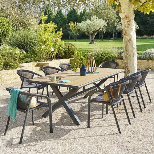 Table Extérieure Fixe Axiome 8p. Eucalyptus Graphite