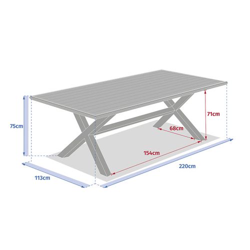 Table Extérieure Fixe Axiome 8p. Eucalyptus Blanc