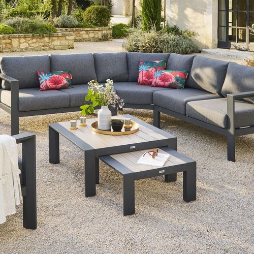 Table Basse De Jardin Petit Modèle En Aluminium Effet Bois Evasion - Graphite Et Honey