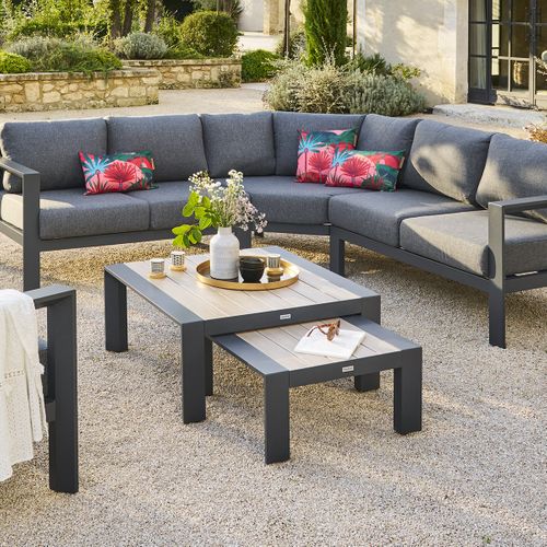 Table Basse De Jardin Petit Modèle En Aluminium Effet Bois Evasion - Graphite Et Honey