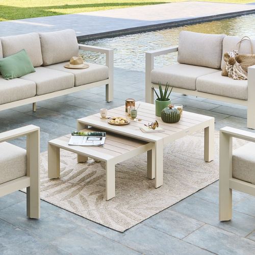 Table Basse De Jardin Petit Modèle En Aluminium Effet Bois Evasion - Argile Et Lin