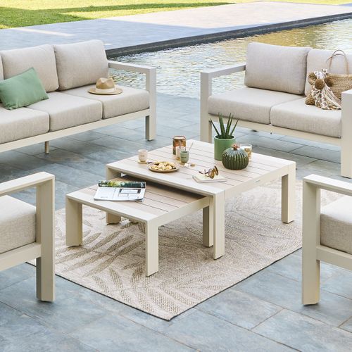 Table Basse De Jardin Petit Modèle En Aluminium Effet Bois Evasion - Argile Et Lin