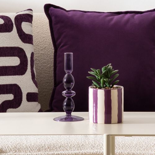 Bougeoir Chandelier En Verre Violet H 19 Cm