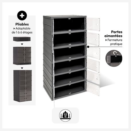 Tour De Rangement Pliable 6 Étages Plastique - Gris