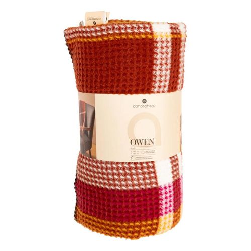Plaid Nid D'abeille Motif Tartant Terracotta 130 X 180 Cm