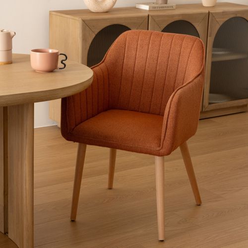 Chaise Fauteuil De Table Avec Accoudoirs Ambre Orange Et Pieds En Bois