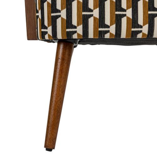 Fauteuil à Accoudoirs En Bois Et Tissu Chenille Noir, Jaune Ocre Et Blanc