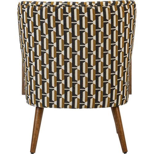 Fauteuil à Accoudoirs En Bois Et Tissu Chenille Noir, Jaune Ocre Et Blanc