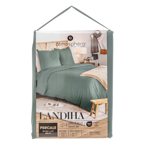 Parure De Lit Landiha Percale Vert Jade 260x240cm