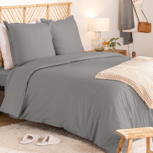 Parure De Lit Landiha Percale Gris 260x240cm