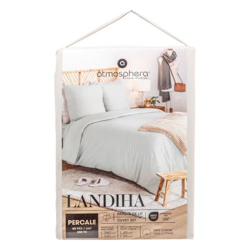 Parure De Lit Landiha Percale Beige Lin 260x240cm