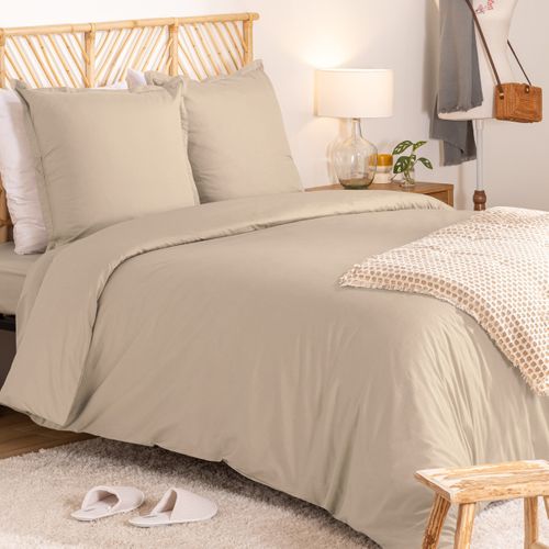 Parure De Lit Landiha Percale Beige Lin 260x240cm