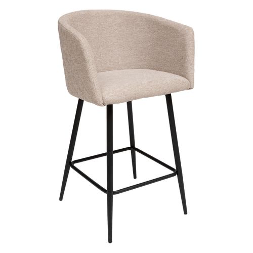 Tabouret Fauteuil De Bar En Velours Beige Et Pieds En Métal Noir