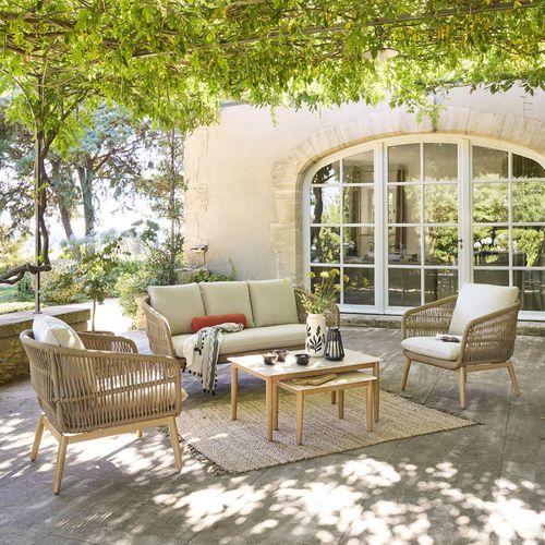 Salon 5 Places Orissa Effet Bois Brossé / Taupe Hespéride