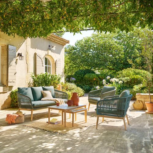 Salon 5 Places Orissa Effet Bois Brossé / Vert Olive Hespéride