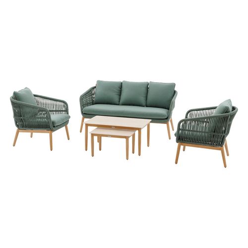 Salon 5 Places Orissa Effet Bois Brossé / Vert Olive Hespéride