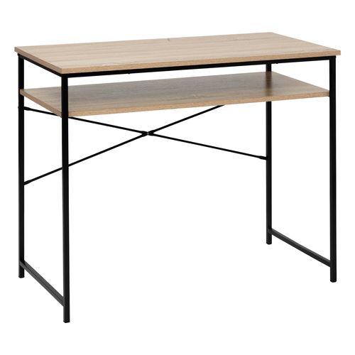 Meuble Bureau Avec Étagère Effet Bois Naturel Et Métal Noir H 75 Cm