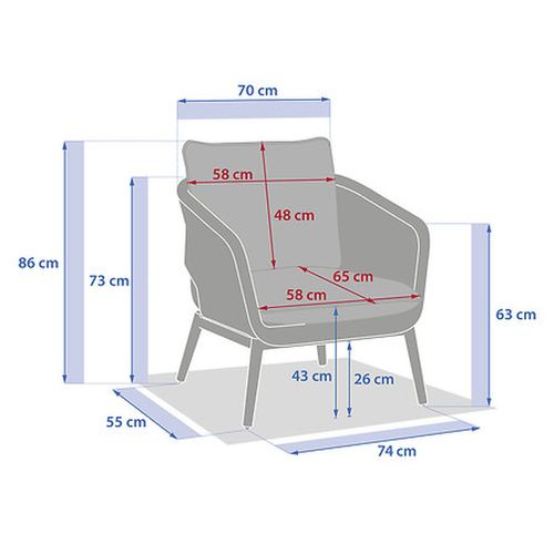 Fauteuil De Salon De Jardin En Acier Effet Bois Et Mailles Orissa - Taupe
