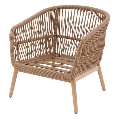 Fauteuil De Salon De Jardin En Acier Effet Bois Et Mailles Orissa - Taupe