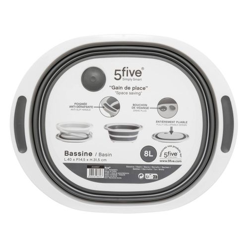 Bassine "retractable" 8l Avec Bouchon De Vidange Gris Et Blanc