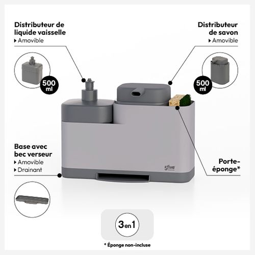 Organiseur Évier "néo" Avec Distributeur Gris