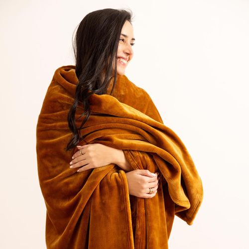 Plaid Flanelle Fourrure Jaune Moutarde 130 X 180 Cm