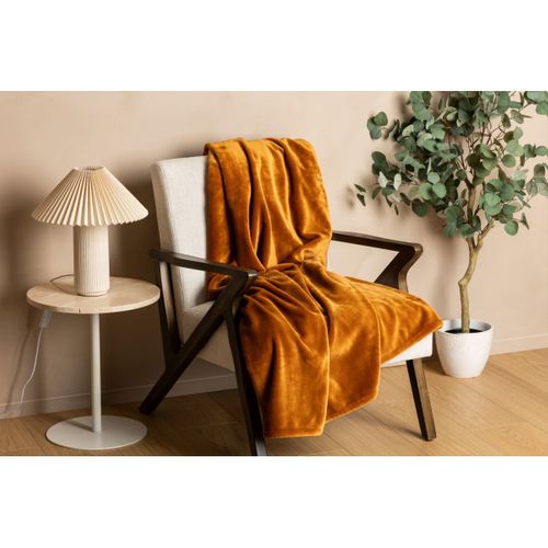 Plaid Flanelle Fourrure Jaune Moutarde 130 X 180 Cm