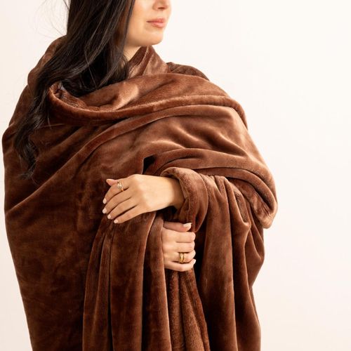 Plaid Flanelle Fourrure Marron Auburn 130 X 180 Cm