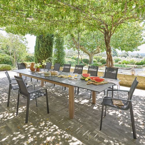 Table De Jardin Extensible Rectangulaire "miceira" Graphite et Honey 14 Places En Aluminium