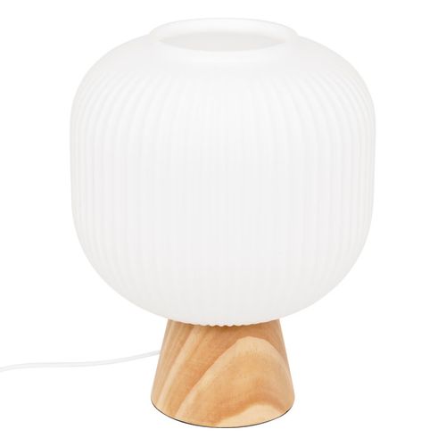 Lampe à Poser Travis 25 Cm Verre Blanc Et Bois Atmosphera