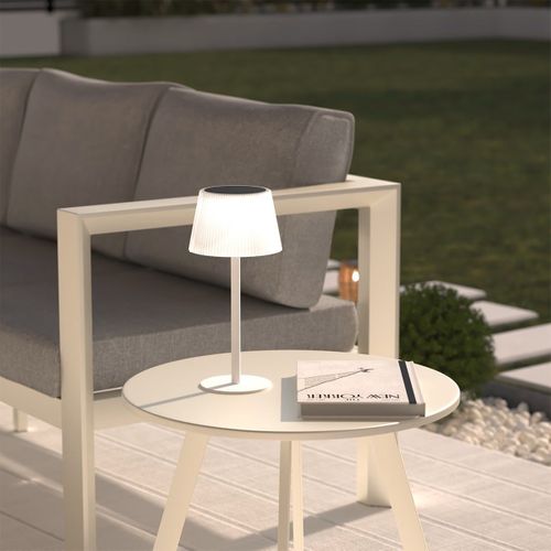 Lampe D'extérieur LED Rechargeable USB Ou Solaire Base Acier Blanc D 13 X H 30 Cm