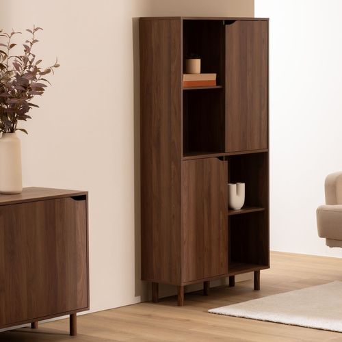 Bibliothèque 8 Niches Et 2 Portes Coulissantes Effet Noyer Slidy - Marron