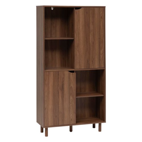 Bibliothèque 8 Niches Et 2 Portes Coulissantes Effet Noyer Slidy - Marron