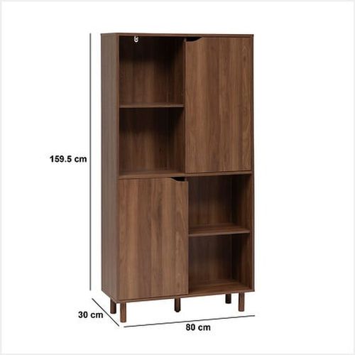 Bibliothèque 8 Niches Et 2 Portes Coulissantes Effet Noyer Slidy - Marron