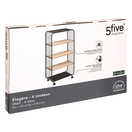Étagère à Roulettes 4 Niveaux Métal Et Bois 5five