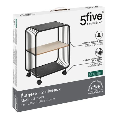 Étagère à Roulettes 2 Niveaux Métal Et Bois 5five