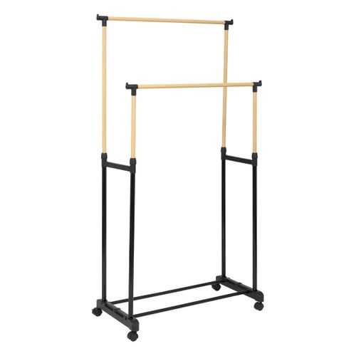 Portant à Vêtements Double En Métal Effet Bois Extensible En Hauteur H 165 Cm