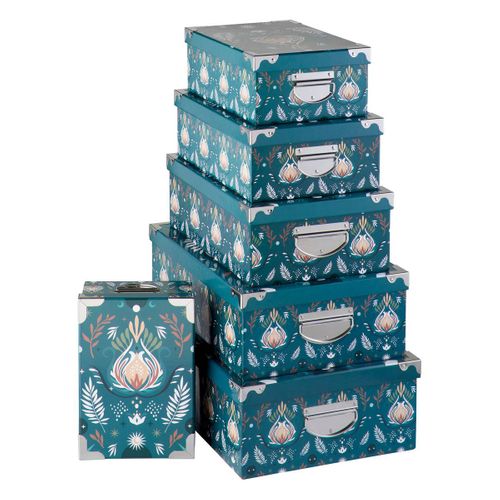 6 Boîtes De Rangements "box'" Bleu 48x33,5cm