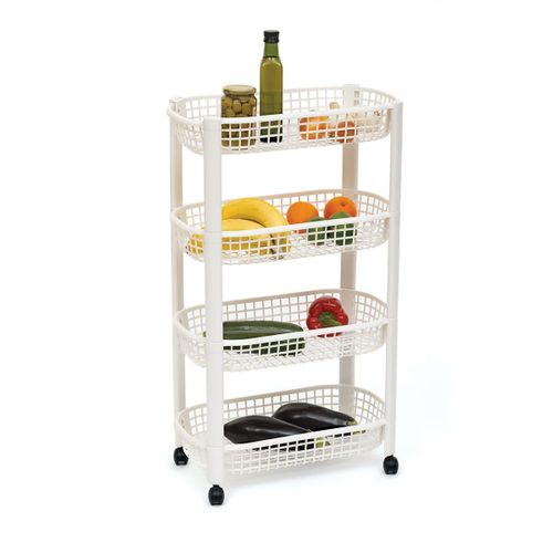 Desserte Roulante Resserre 4 Paniers Blanc H 79 Cm