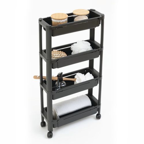 Desserte Roulante Extensible Resserre 4 Paniers Noir H 78.5 Cm