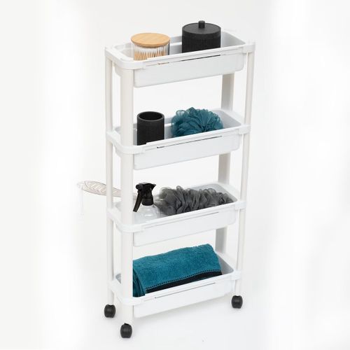 Desserte Roulante Extensible Resserre 4 Paniers Blanc H 78.5 Cm