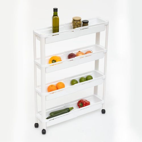 Desserte Roulante Extensible Resserre 4 Paniers Blanc H 78.5 Cm