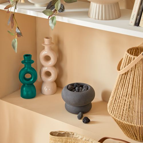 Lot De 2 Bougeoirs Chandeliers En Céramique Beige Et Vert