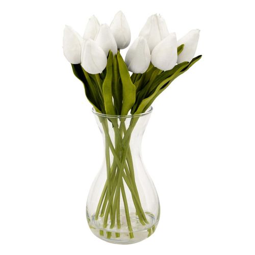 Composition Artificielle De Tulipes "hector" 28cm Blanc