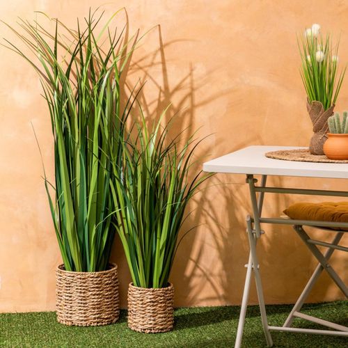 Plante Artificielle Bouquet De Lin Dans Un Pot En Fibres Naturelles H 122 Cm