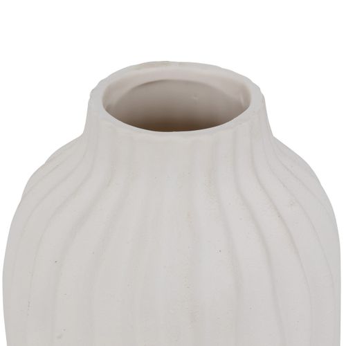 Vase Haut Strié En Céramique Texturée Blanc Mat D. 15 X H. 22 Cm